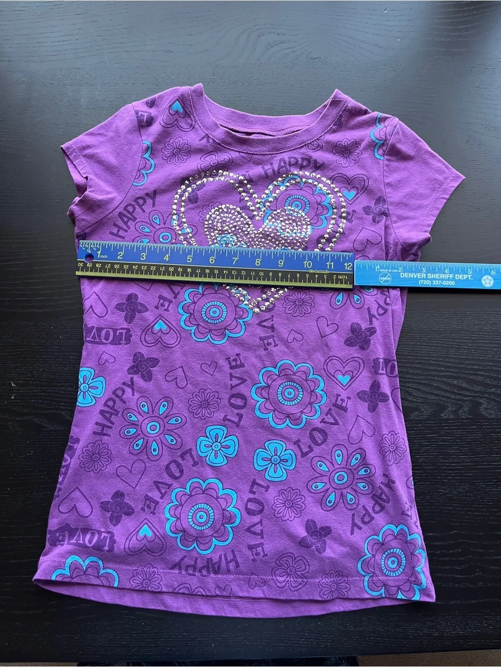 Kids Purple Short Sleeve Tee with Rhinestone Heart
